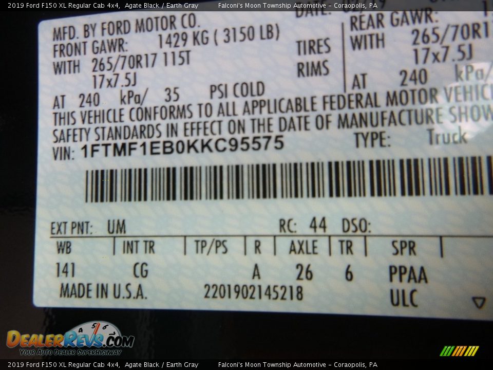 2019 Ford F150 XL Regular Cab 4x4 Agate Black / Earth Gray Photo #13