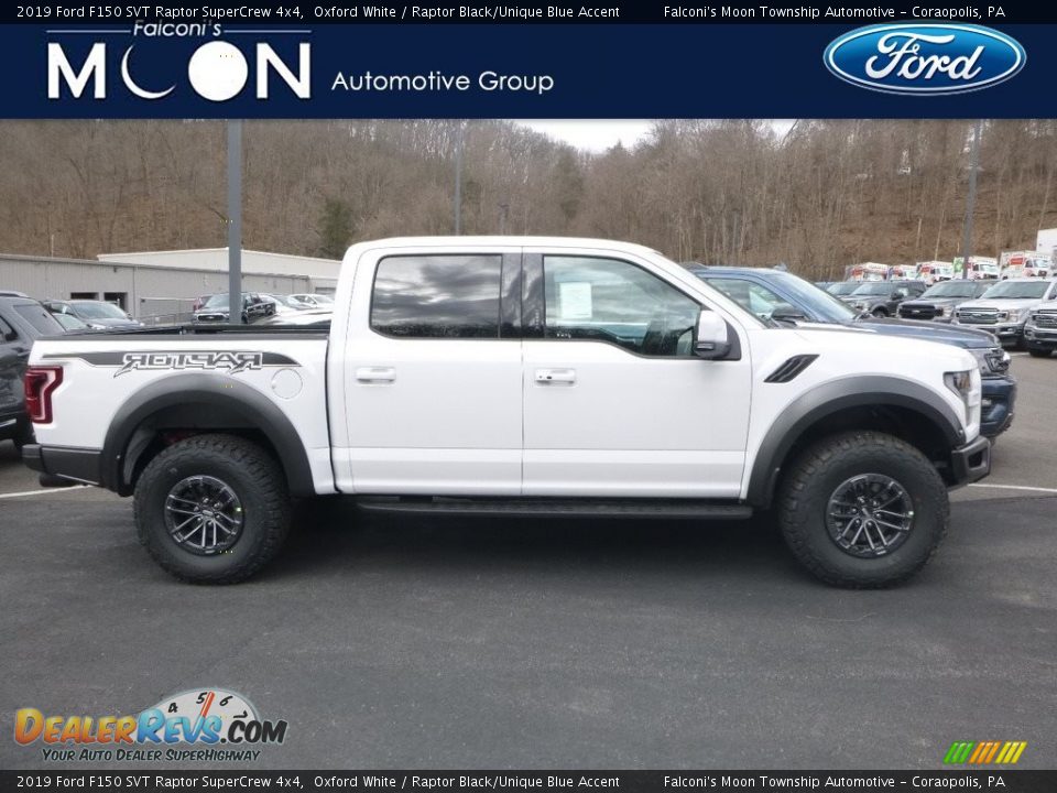 2019 Ford F150 SVT Raptor SuperCrew 4x4 Oxford White / Raptor Black/Unique Blue Accent Photo #1