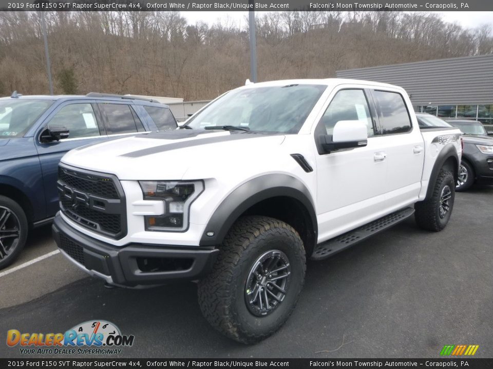 2019 Ford F150 SVT Raptor SuperCrew 4x4 Oxford White / Raptor Black/Unique Blue Accent Photo #2