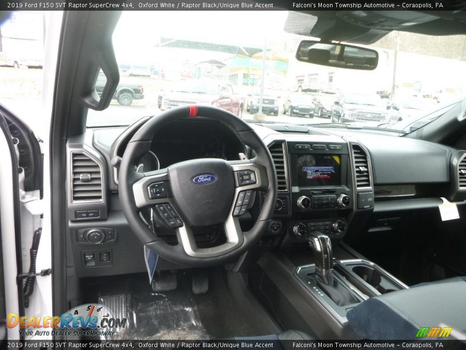 2019 Ford F150 SVT Raptor SuperCrew 4x4 Oxford White / Raptor Black/Unique Blue Accent Photo #9