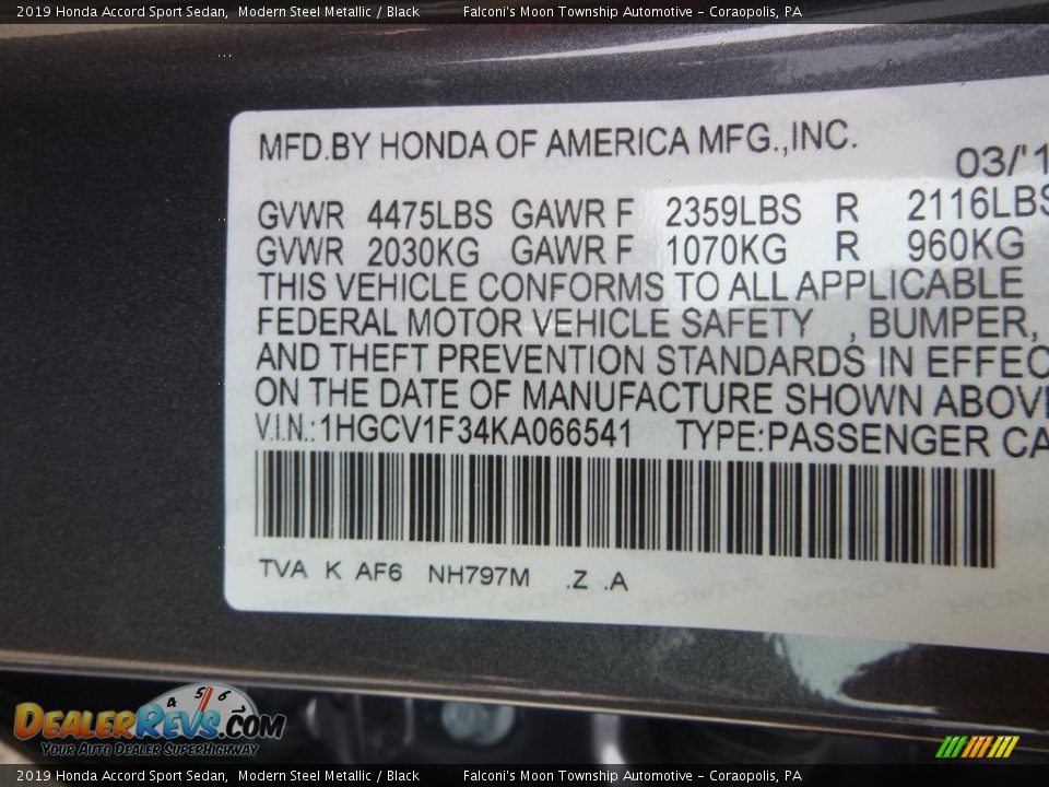 2019 Honda Accord Sport Sedan Modern Steel Metallic / Black Photo #11