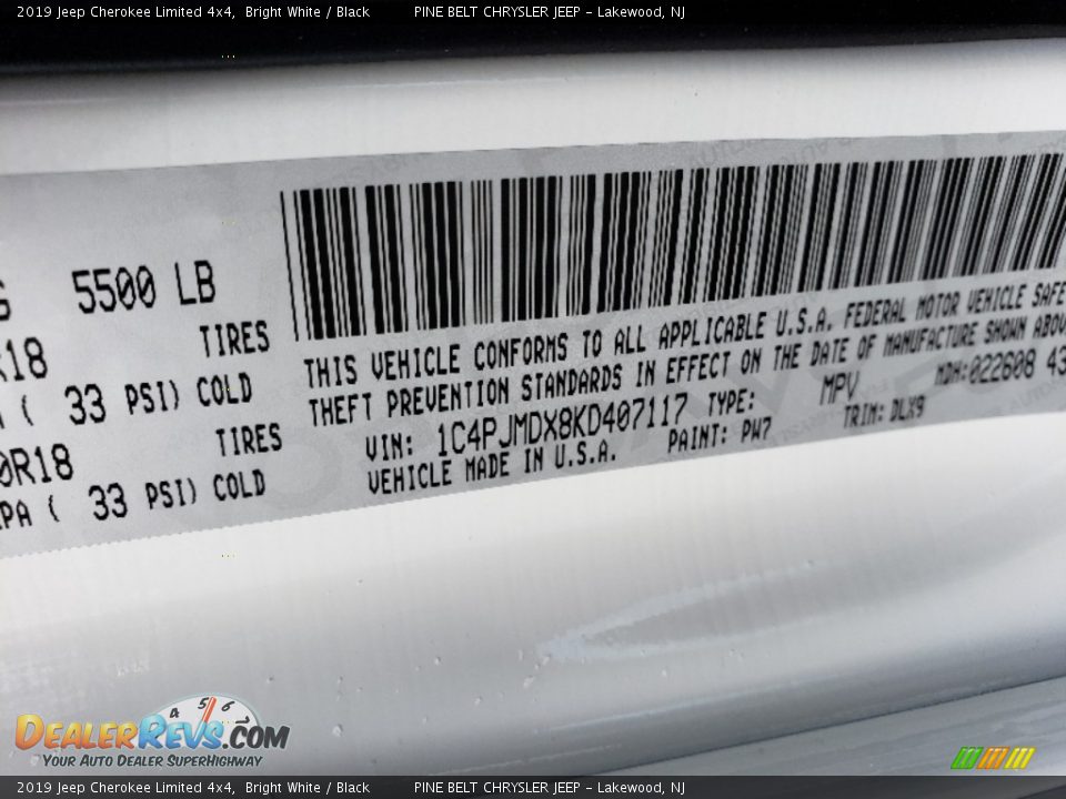 2019 Jeep Cherokee Limited 4x4 Bright White / Black Photo #9