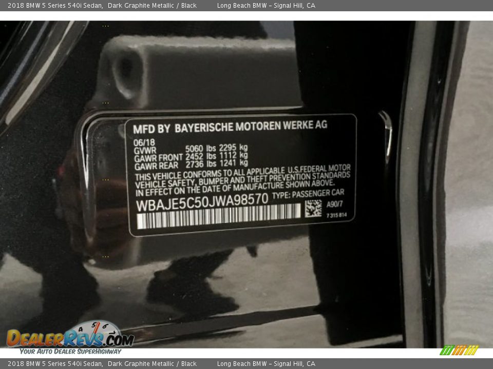 2018 BMW 5 Series 540i Sedan Dark Graphite Metallic / Black Photo #22
