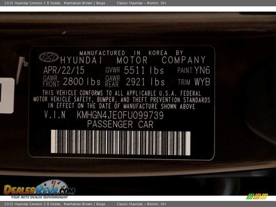 2015 Hyundai Genesis 3.8 Sedan Manhattan Brown / Beige Photo #31