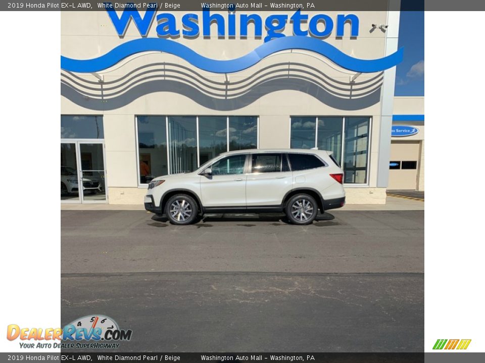2019 Honda Pilot EX-L AWD White Diamond Pearl / Beige Photo #1