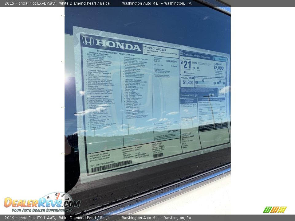 2019 Honda Pilot EX-L AWD White Diamond Pearl / Beige Photo #14
