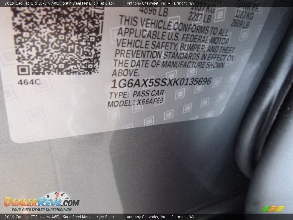 2019 Cadillac CTS Luxury AWD Satin Steel Metallic / Jet Black Photo #14