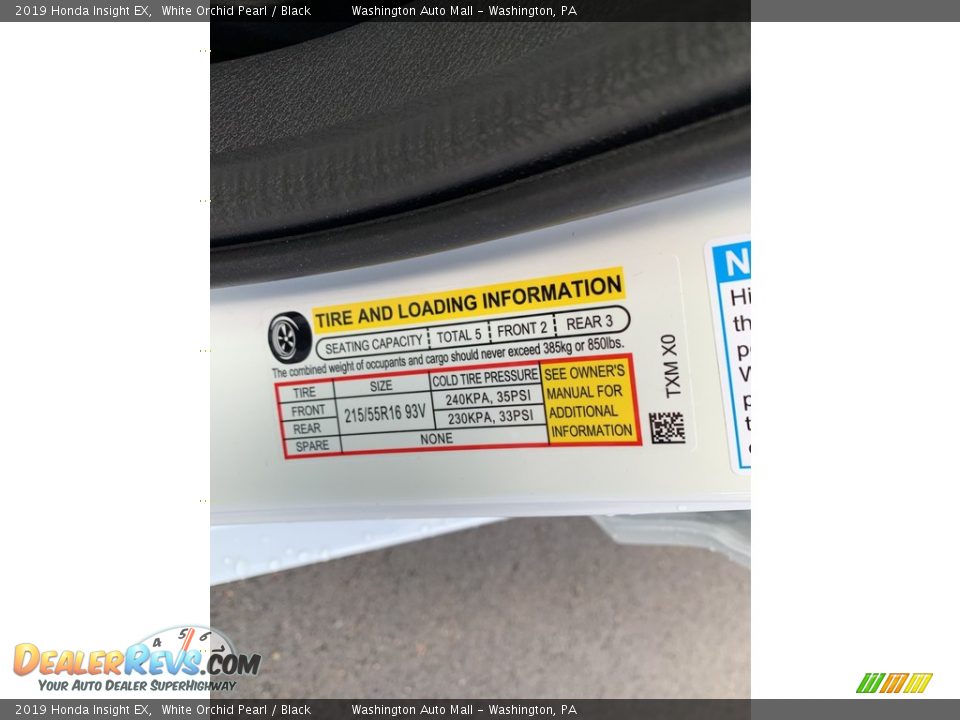 2019 Honda Insight EX White Orchid Pearl / Black Photo #13