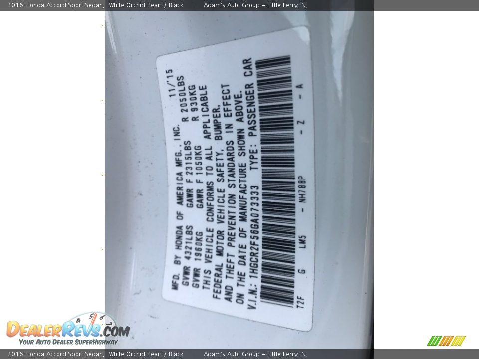 2016 Honda Accord Sport Sedan White Orchid Pearl / Black Photo #25