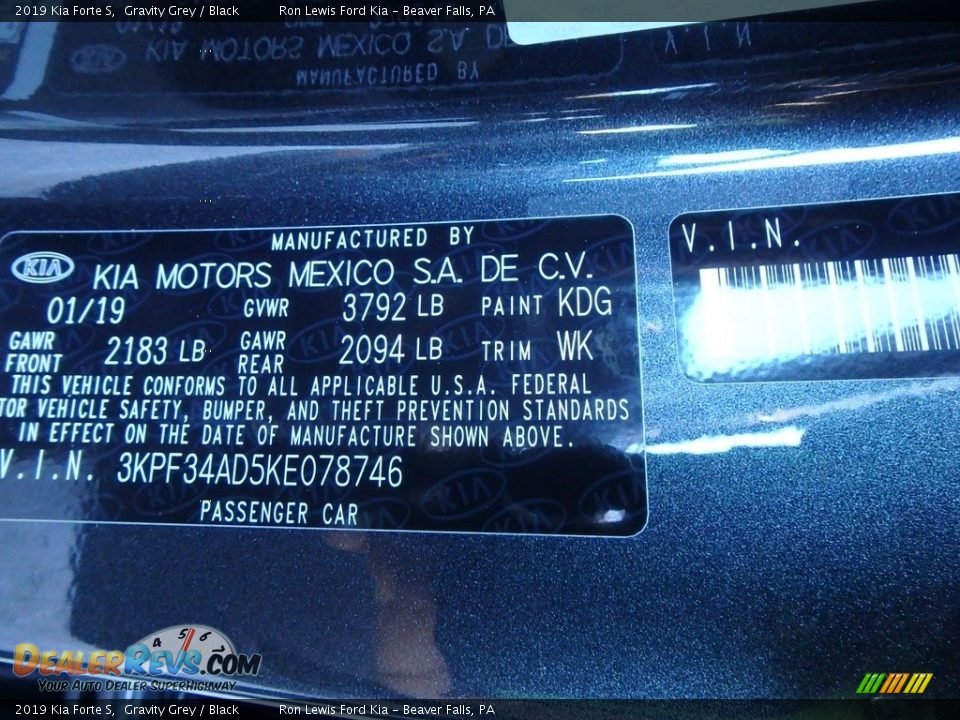 2019 Kia Forte S Gravity Grey / Black Photo #14