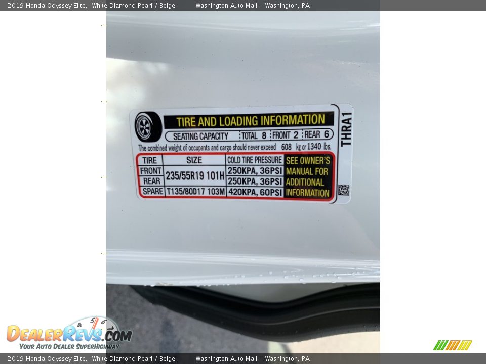 2019 Honda Odyssey Elite White Diamond Pearl / Beige Photo #13
