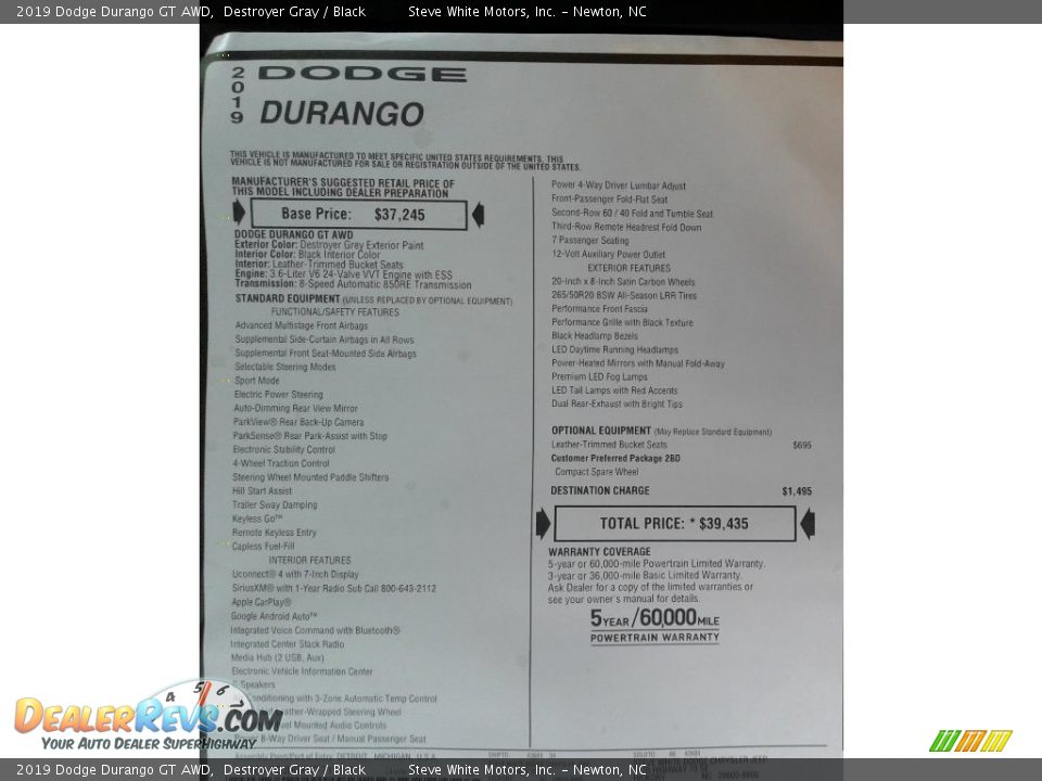2019 Dodge Durango GT AWD Destroyer Gray / Black Photo #36