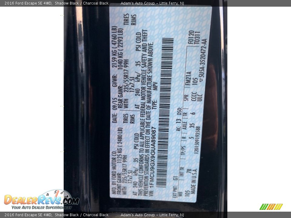 2016 Ford Escape SE 4WD Shadow Black / Charcoal Black Photo #33