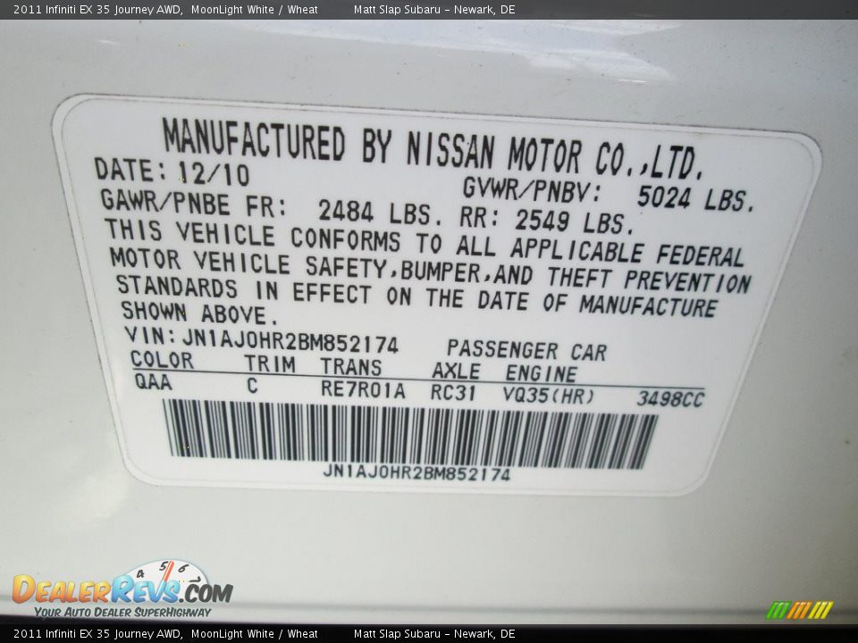 2011 Infiniti EX 35 Journey AWD MoonLight White / Wheat Photo #30