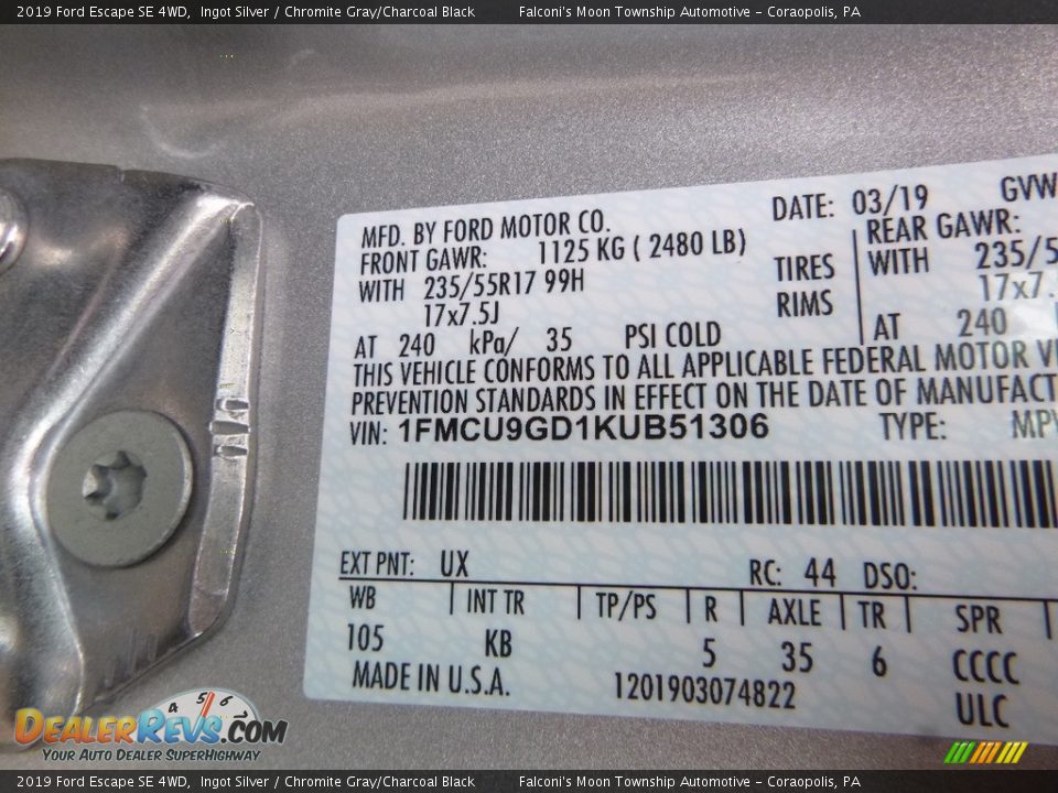 2019 Ford Escape SE 4WD Ingot Silver / Chromite Gray/Charcoal Black Photo #12