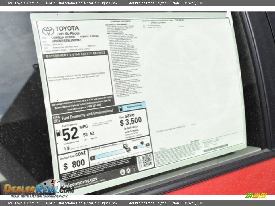 2020 Toyota Corolla LE Hybrid Barcelona Red Metallic / Light Gray Photo #10