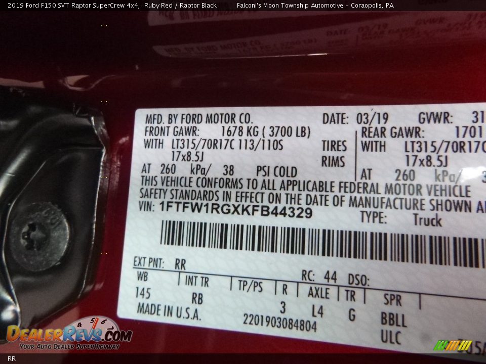 Ford Color Code RR Ruby Red