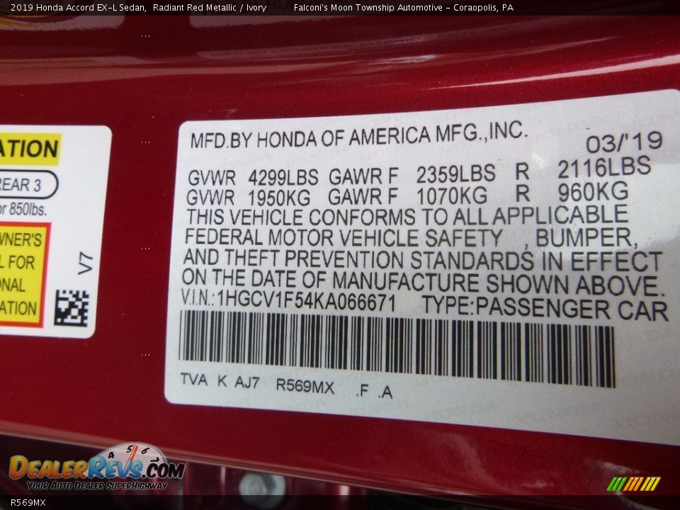 Honda Color Code R569MX Radiant Red Metallic