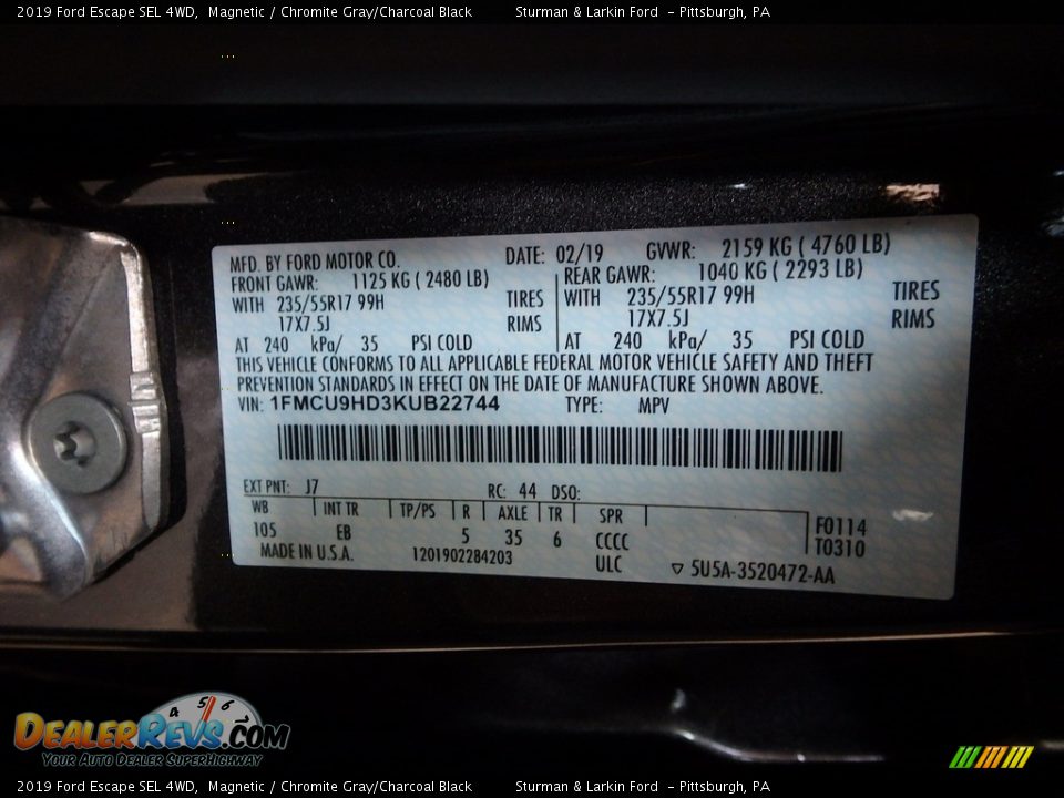 2019 Ford Escape SEL 4WD Magnetic / Chromite Gray/Charcoal Black Photo #11