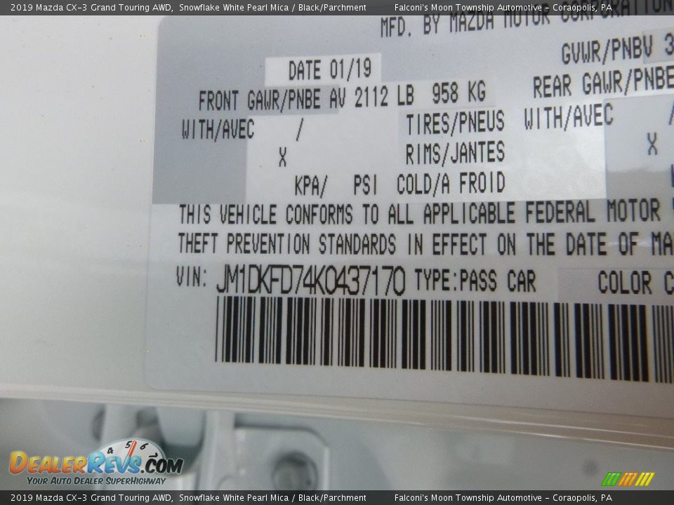 2019 Mazda CX-3 Grand Touring AWD Snowflake White Pearl Mica / Black/Parchment Photo #12