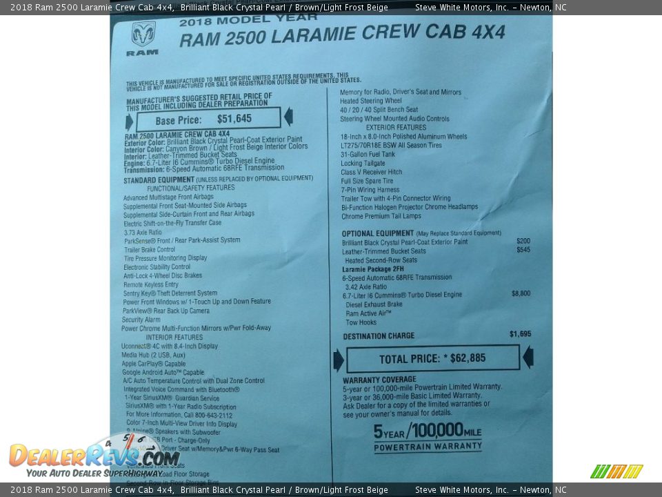 2018 Ram 2500 Laramie Crew Cab 4x4 Brilliant Black Crystal Pearl / Brown/Light Frost Beige Photo #36