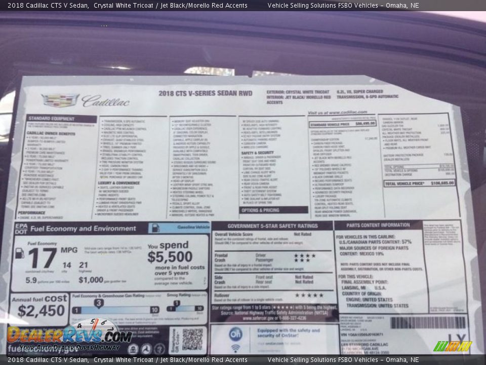 2018 Cadillac CTS V Sedan Window Sticker Photo #3