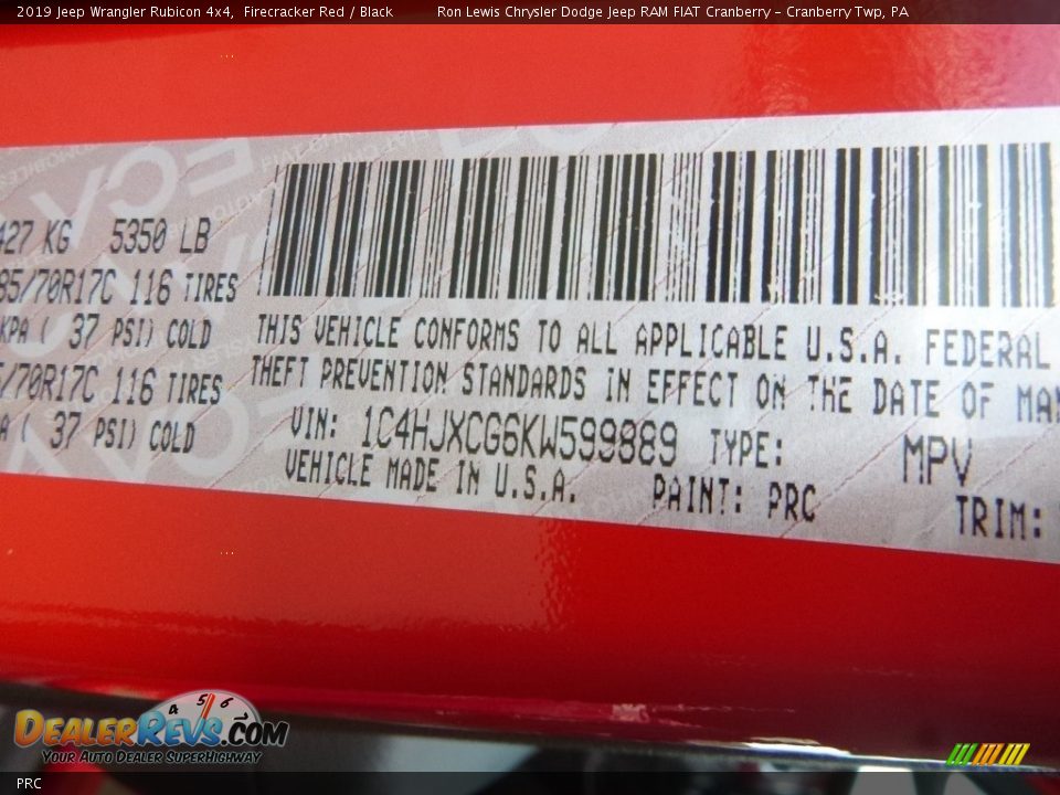 Jeep Color Code PRC Firecracker Red