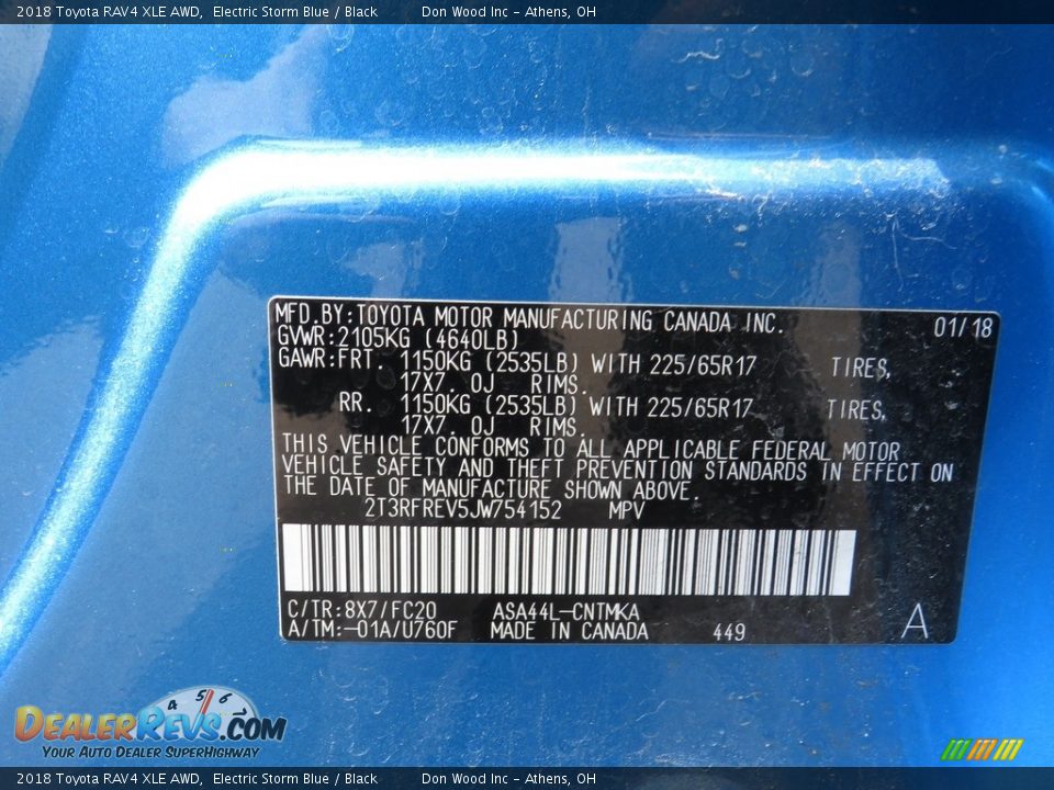 2018 Toyota RAV4 XLE AWD Electric Storm Blue / Black Photo #31