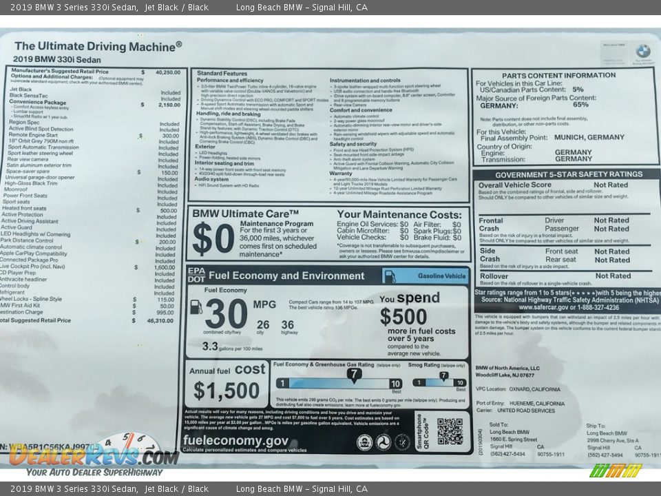 2019 BMW 3 Series 330i Sedan Jet Black / Black Photo #10