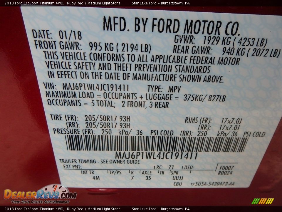 2018 Ford EcoSport Titanium 4WD Ruby Red / Medium Light Stone Photo #14