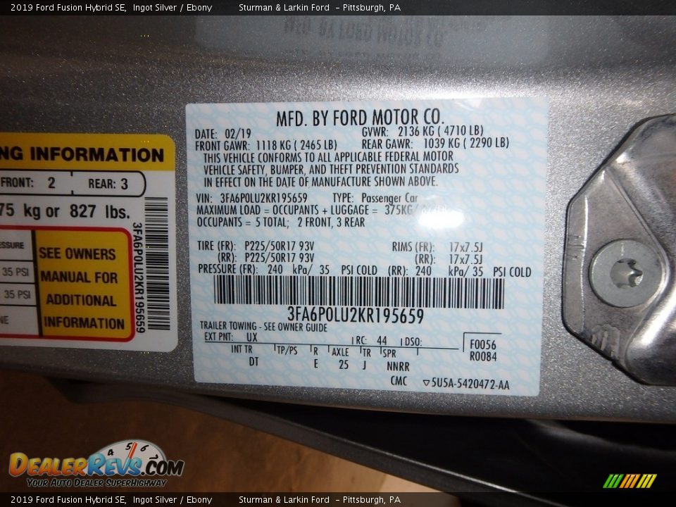 2019 Ford Fusion Hybrid SE Ingot Silver / Ebony Photo #11