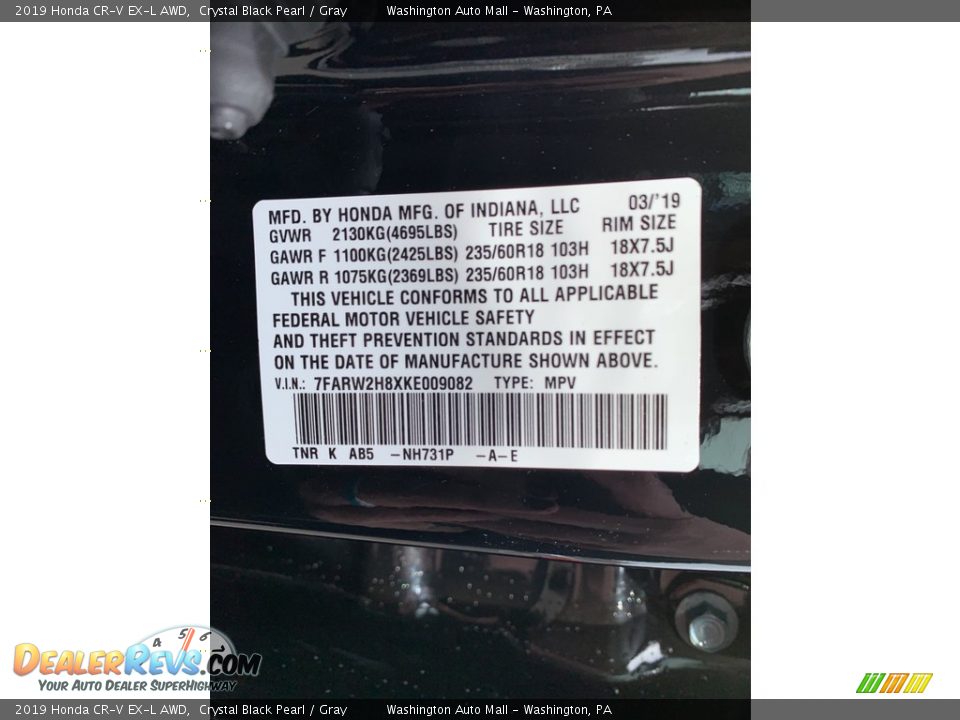 2019 Honda CR-V EX-L AWD Crystal Black Pearl / Gray Photo #14