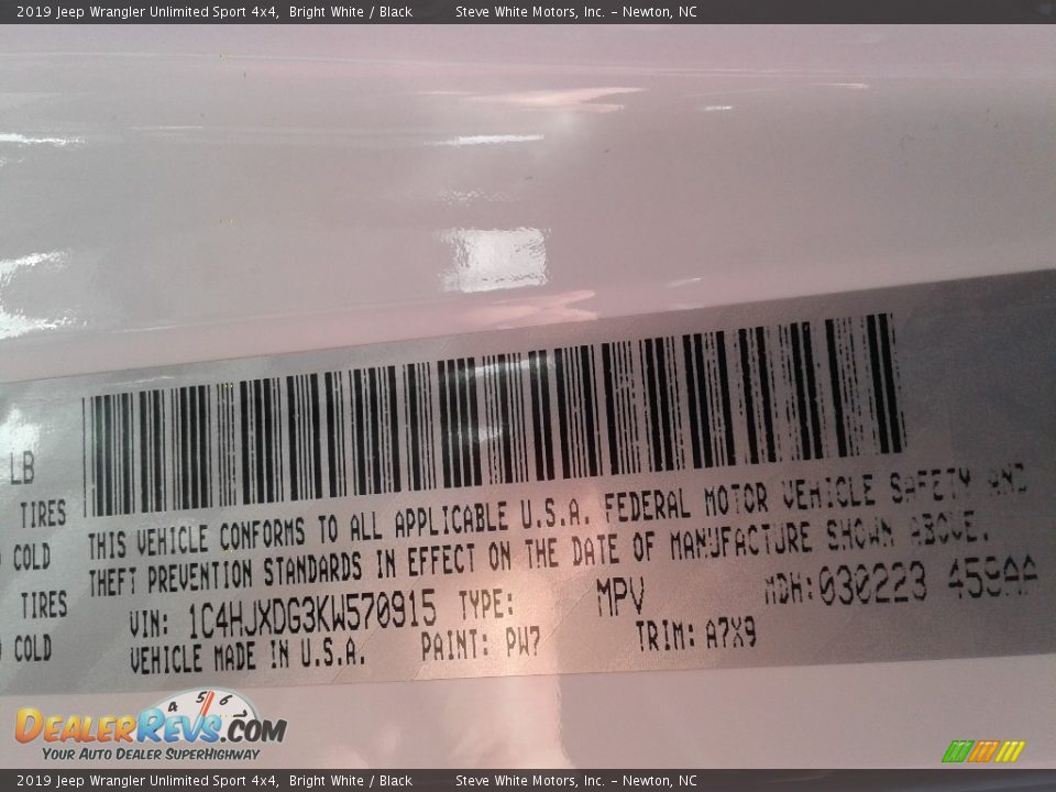 2019 Jeep Wrangler Unlimited Sport 4x4 Bright White / Black Photo #28