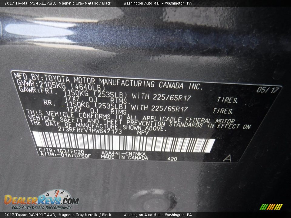 2017 Toyota RAV4 XLE AWD Magnetic Gray Metallic / Black Photo #28