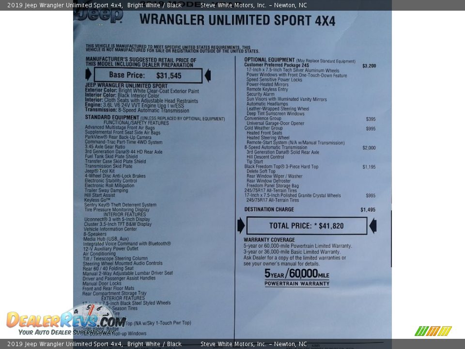 2019 Jeep Wrangler Unlimited Sport 4x4 Bright White / Black Photo #29