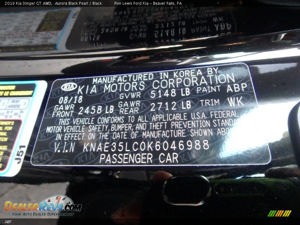 Kia Color Code ABP Aurora Black Pearl