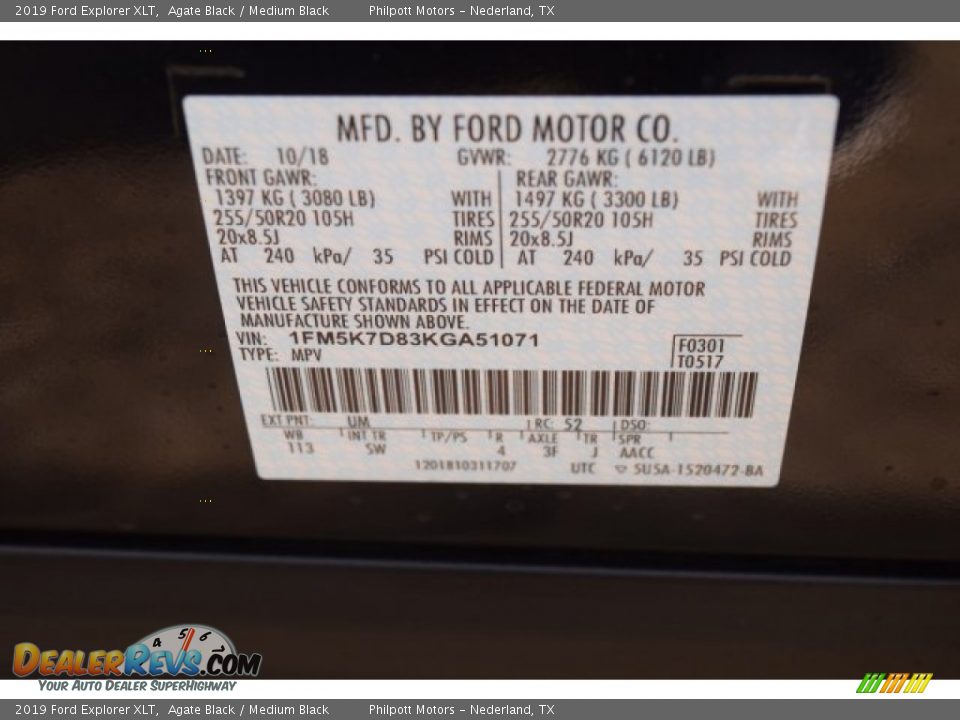 2019 Ford Explorer XLT Agate Black / Medium Black Photo #36