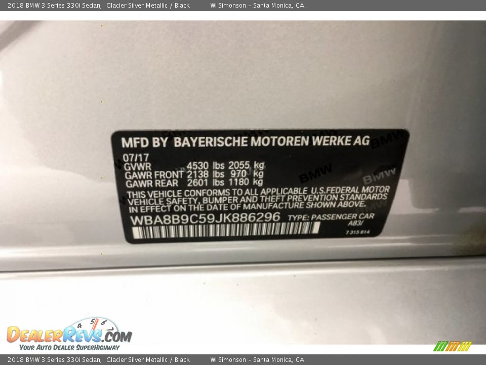 2018 BMW 3 Series 330i Sedan Glacier Silver Metallic / Black Photo #25