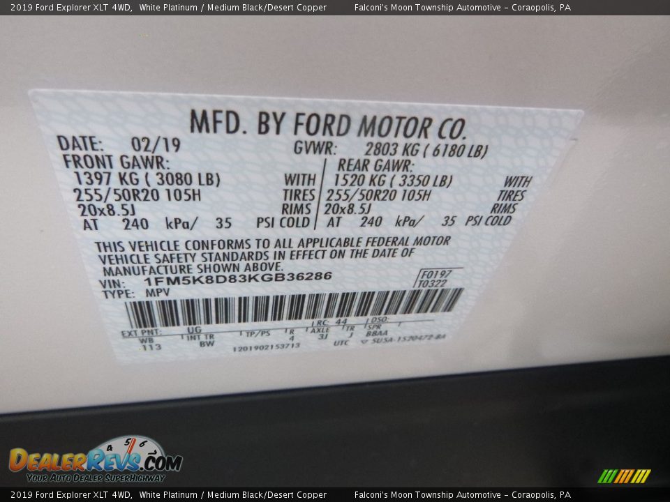 2019 Ford Explorer XLT 4WD White Platinum / Medium Black/Desert Copper Photo #11
