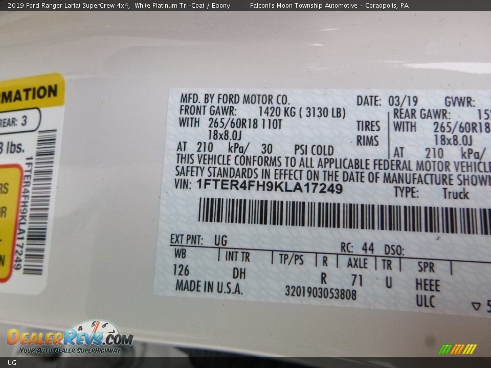 Ford Color Code UG White Platinum Tri-Coat