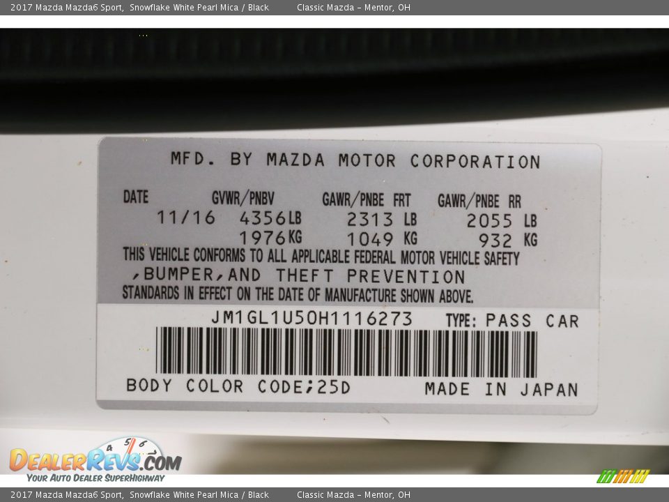 2017 Mazda Mazda6 Sport Snowflake White Pearl Mica / Black Photo #21