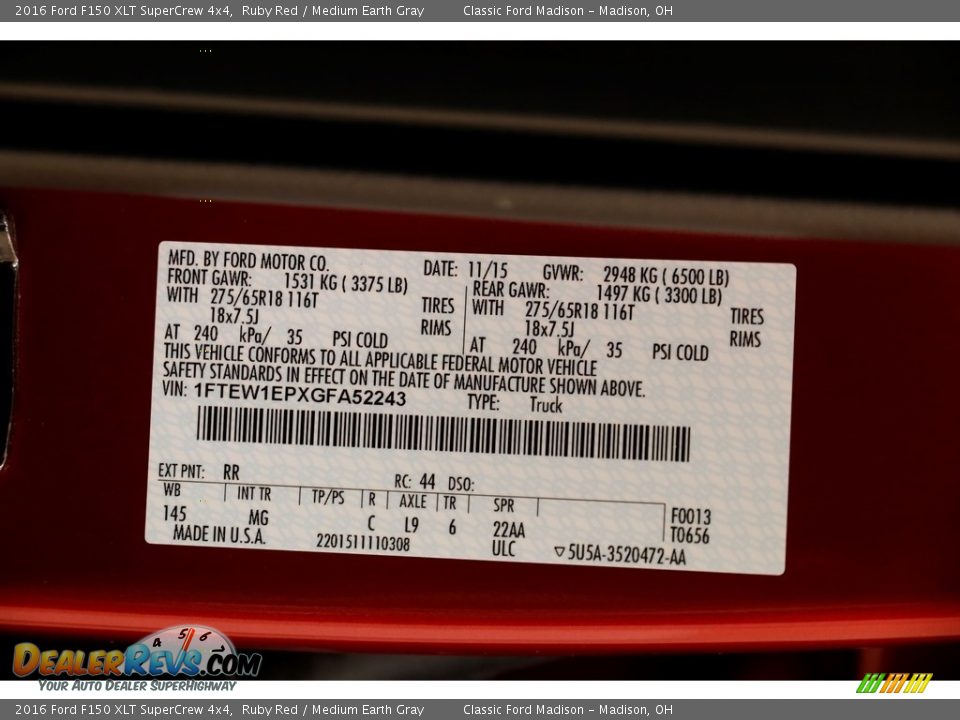2016 Ford F150 XLT SuperCrew 4x4 Ruby Red / Medium Earth Gray Photo #23