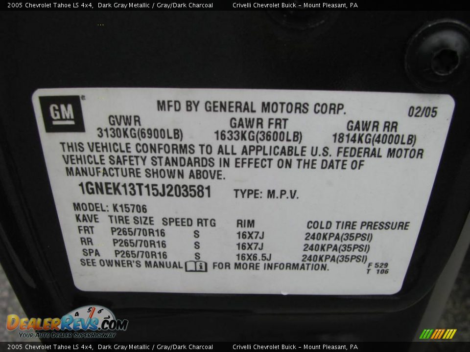 2005 Chevrolet Tahoe LS 4x4 Dark Gray Metallic / Gray/Dark Charcoal Photo #34