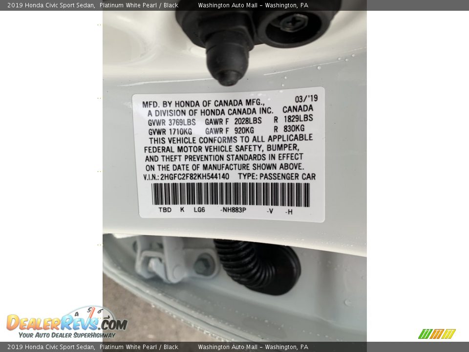2019 Honda Civic Sport Sedan Platinum White Pearl / Black Photo #14