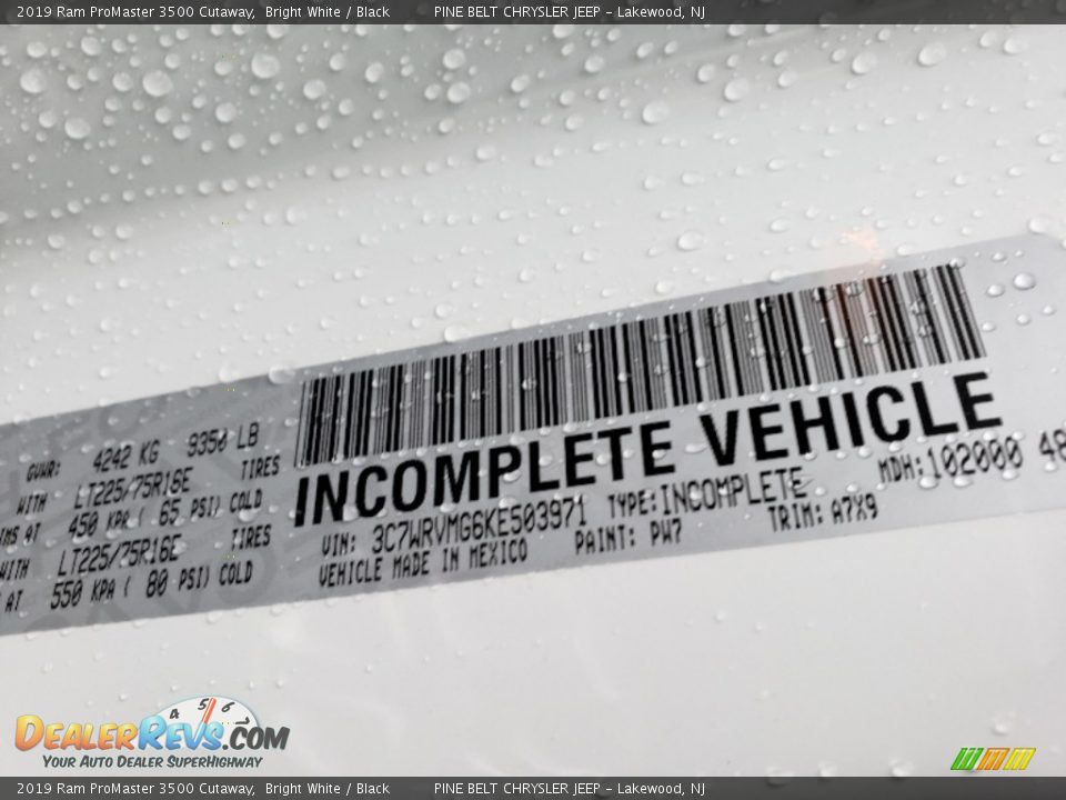 2019 Ram ProMaster 3500 Cutaway Bright White / Black Photo #10