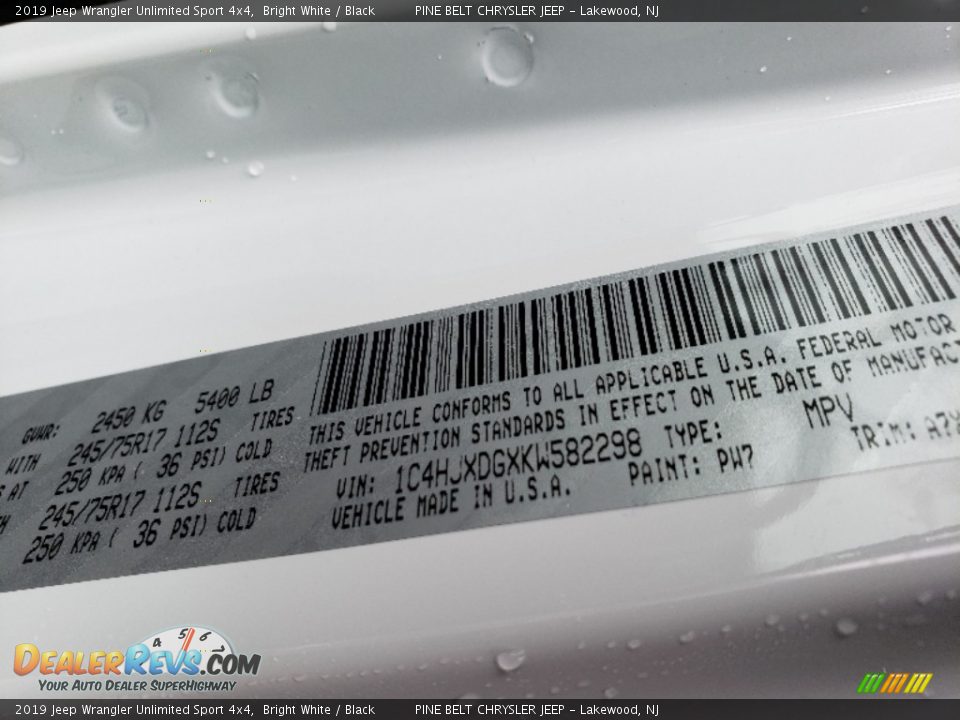 2019 Jeep Wrangler Unlimited Sport 4x4 Bright White / Black Photo #9