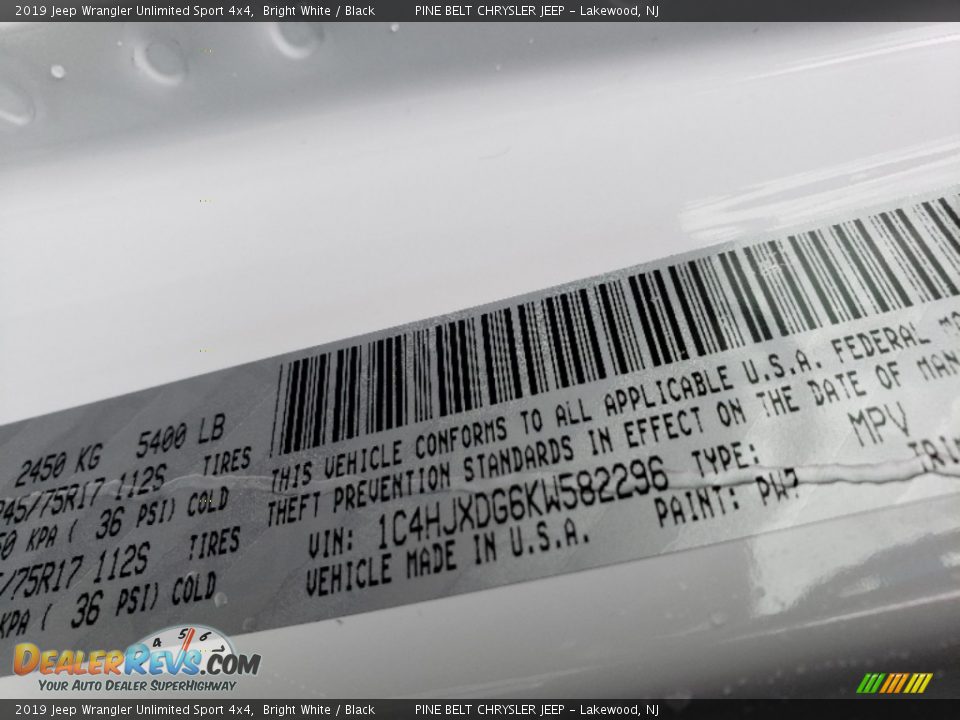 2019 Jeep Wrangler Unlimited Sport 4x4 Bright White / Black Photo #9