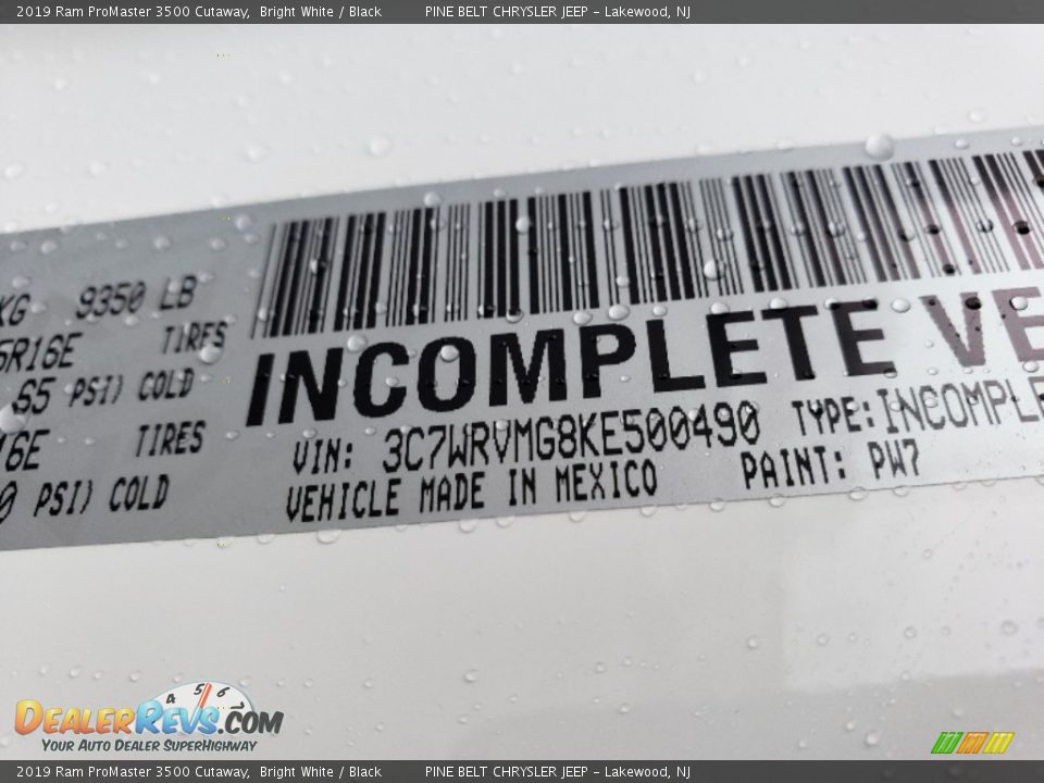 2019 Ram ProMaster 3500 Cutaway Bright White / Black Photo #9