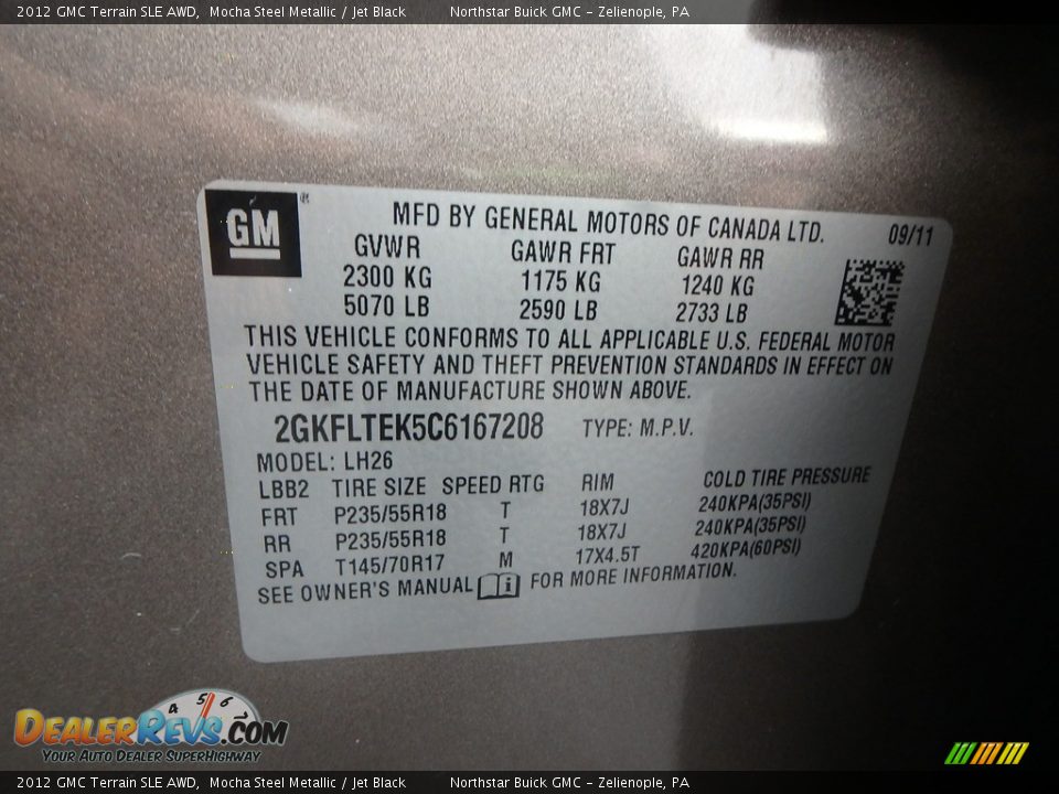2012 GMC Terrain SLE AWD Mocha Steel Metallic / Jet Black Photo #20