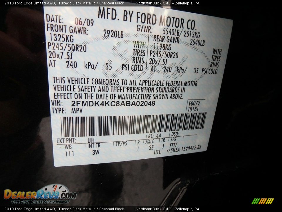 2010 Ford Edge Limited AWD Tuxedo Black Metallic / Charcoal Black Photo #24